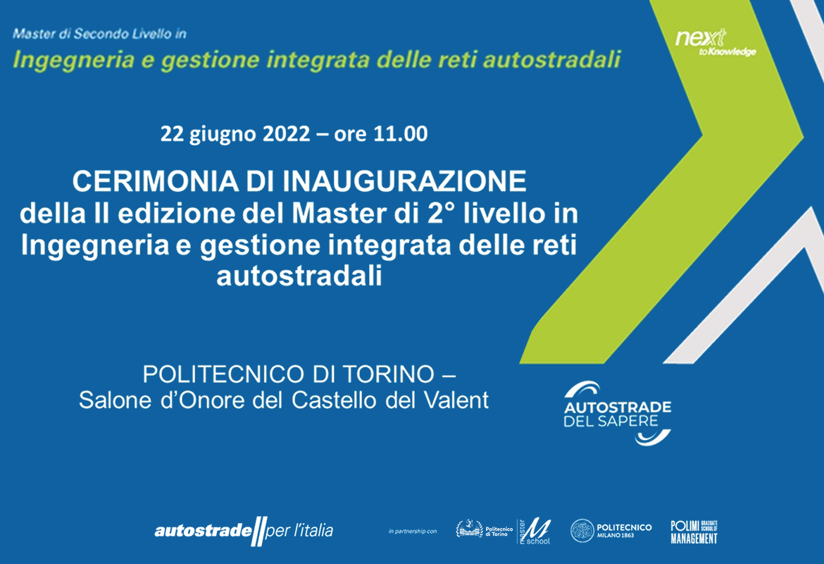 Copertina di Cerimonia di inaugurazione del Master di 2° livello in Ingegneria e Gestione integrata delle reti autostradali